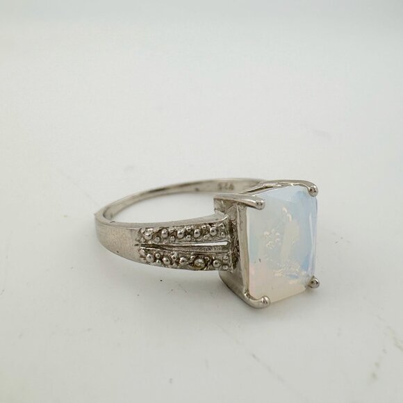 Beautiful Natural Opal Ring with Small Diamond Accent - Size 7.25 - Picture 12 of 16